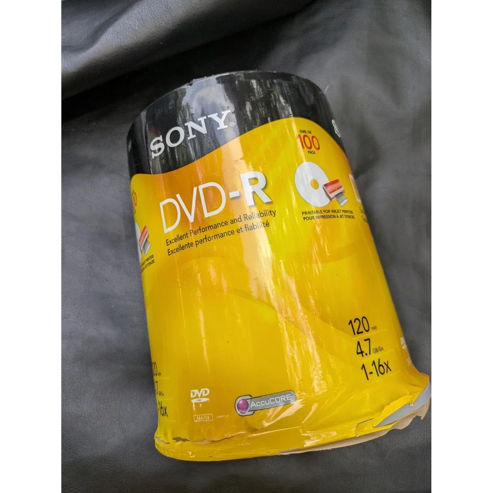 Sony 100 Pack DVD-R 4.7GB 120min 1-16x Inkjet Printable Blank MediaSpindle New
